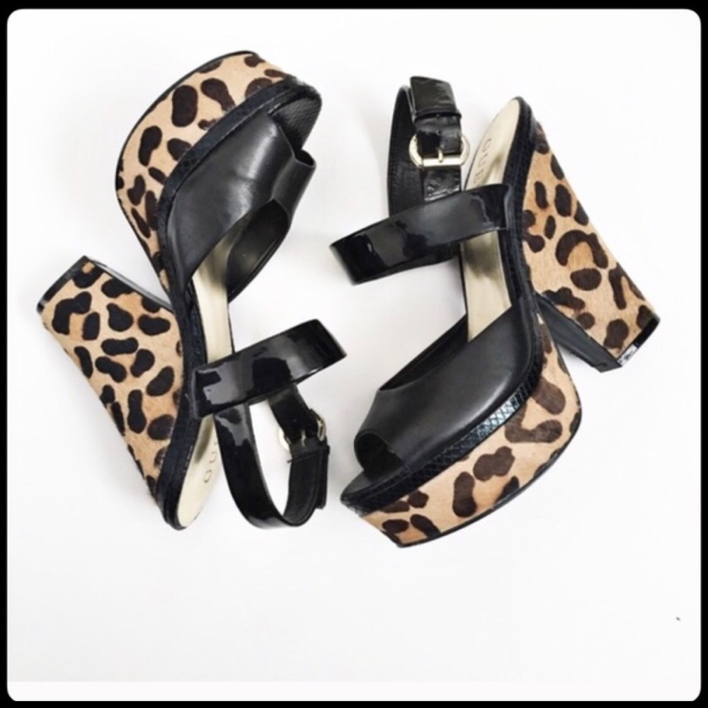 Guess cheetah fur heels NWOT